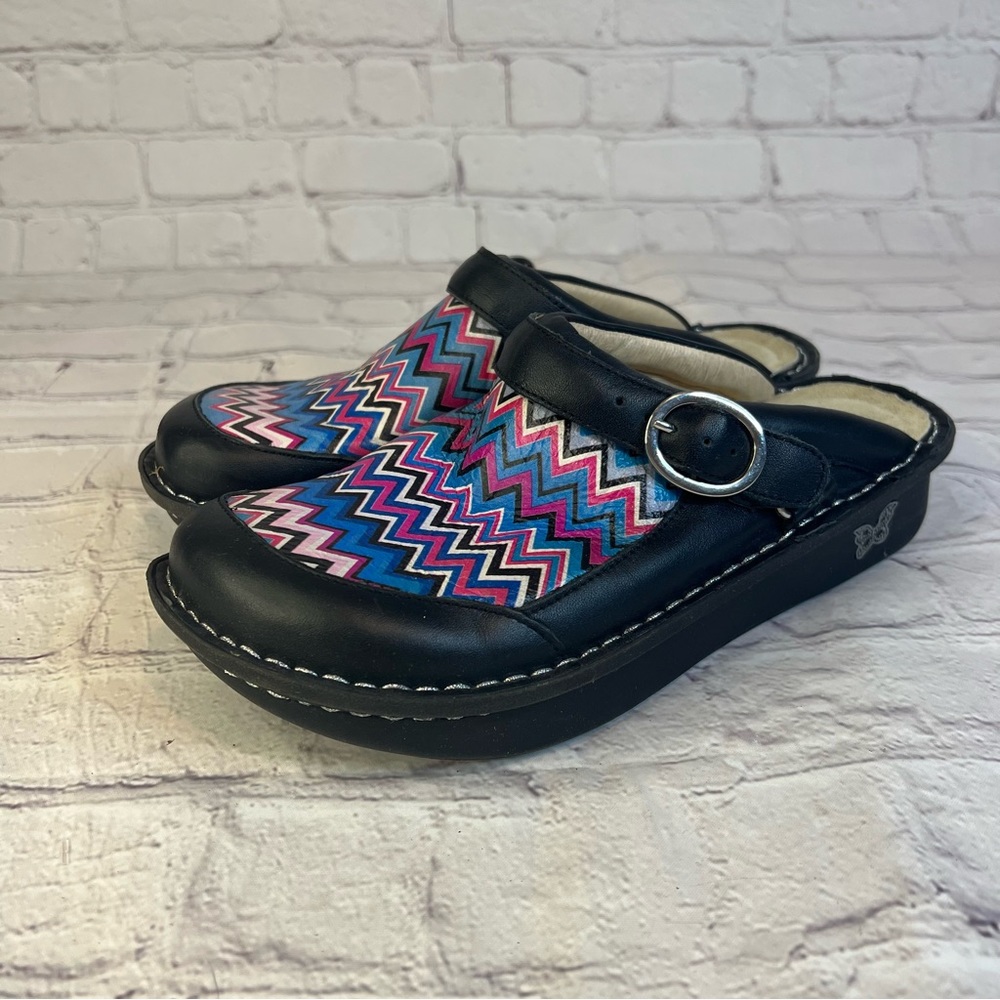 Alegria Multicolor Zigzag Mules with Buckle